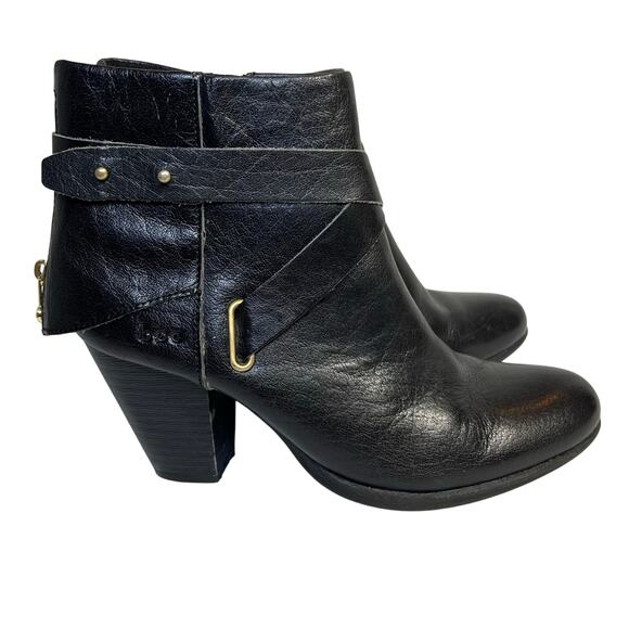 B.O.C. By Born Richardson Black Leather Heeled Ankle Boots Women’s Size 6 - Picture 1 of 12